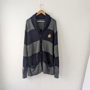 Polo Ralph Lauren Navy and Gray Stripe Cardigan Cotton Size XXL